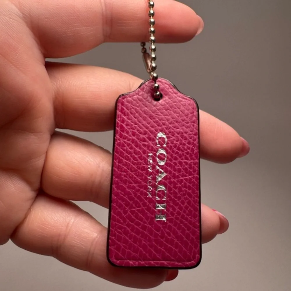 Coach Raspberry Pink Leather Hang Tag Bag Charm w/Silver Ball Chain